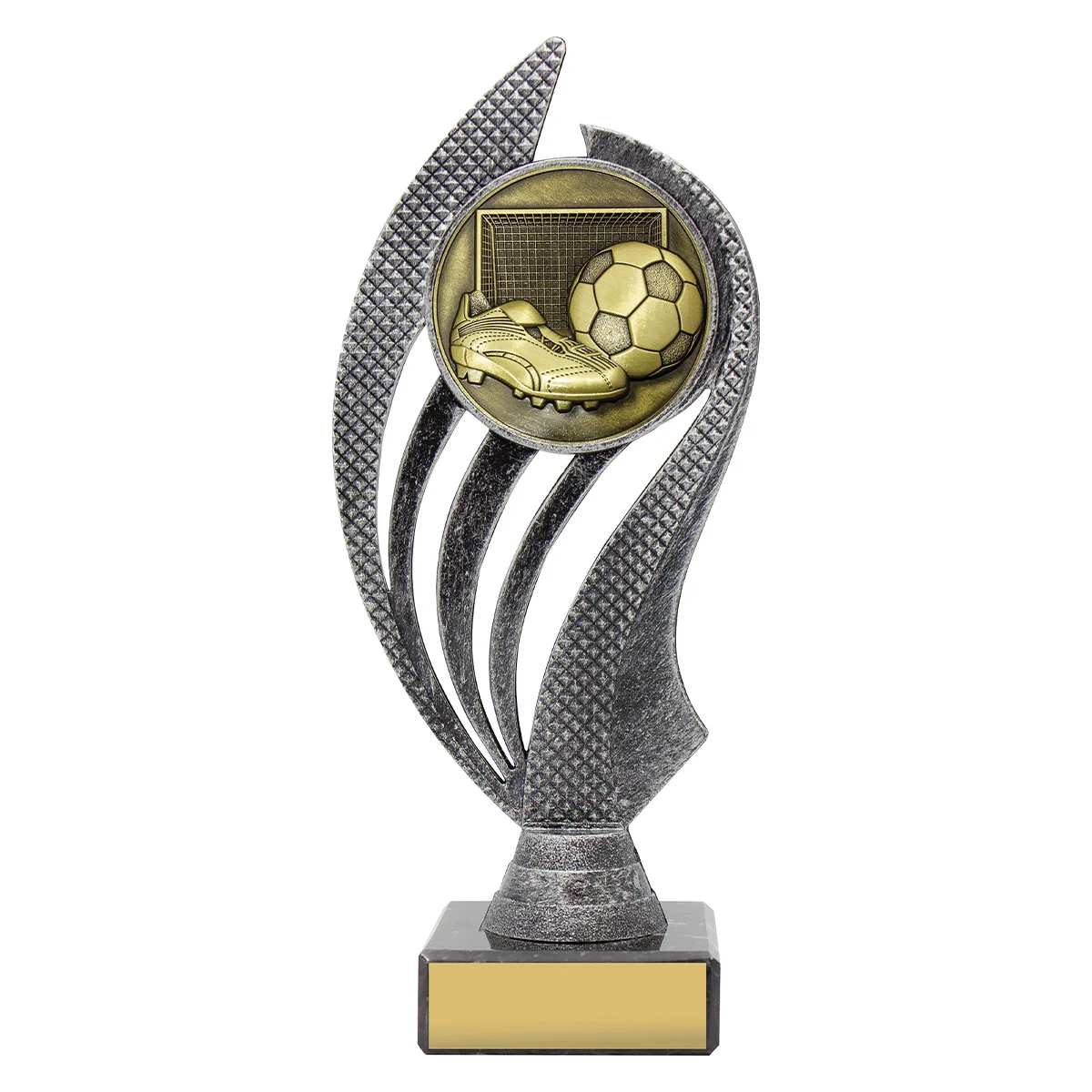 hy980a-silver-and-gold Silver & gold football husky with plastic / metal / marble construction