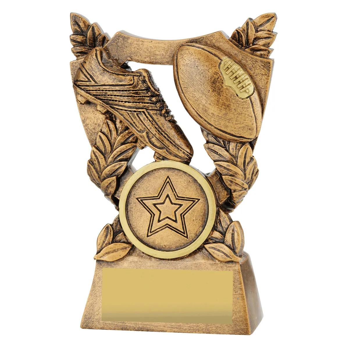 30431aa-gold Gold footy alpha shield with resin construction