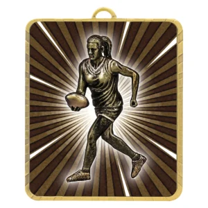 Gold gold lynx medal - aussie rules female with metal construction