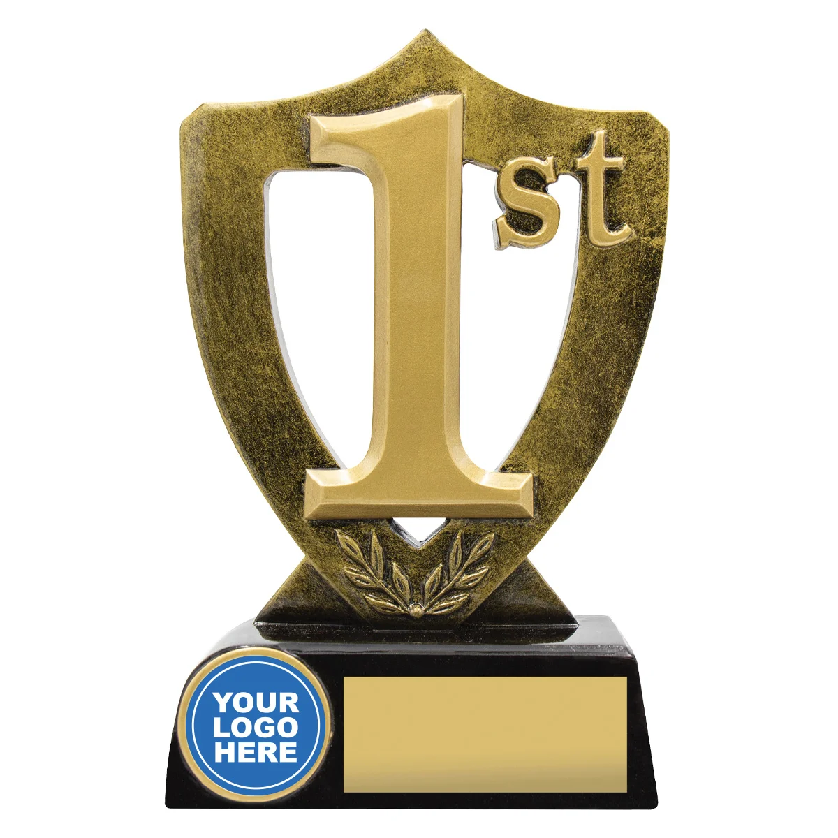 a331-gold Gold gold shield for 1st place with resin construction