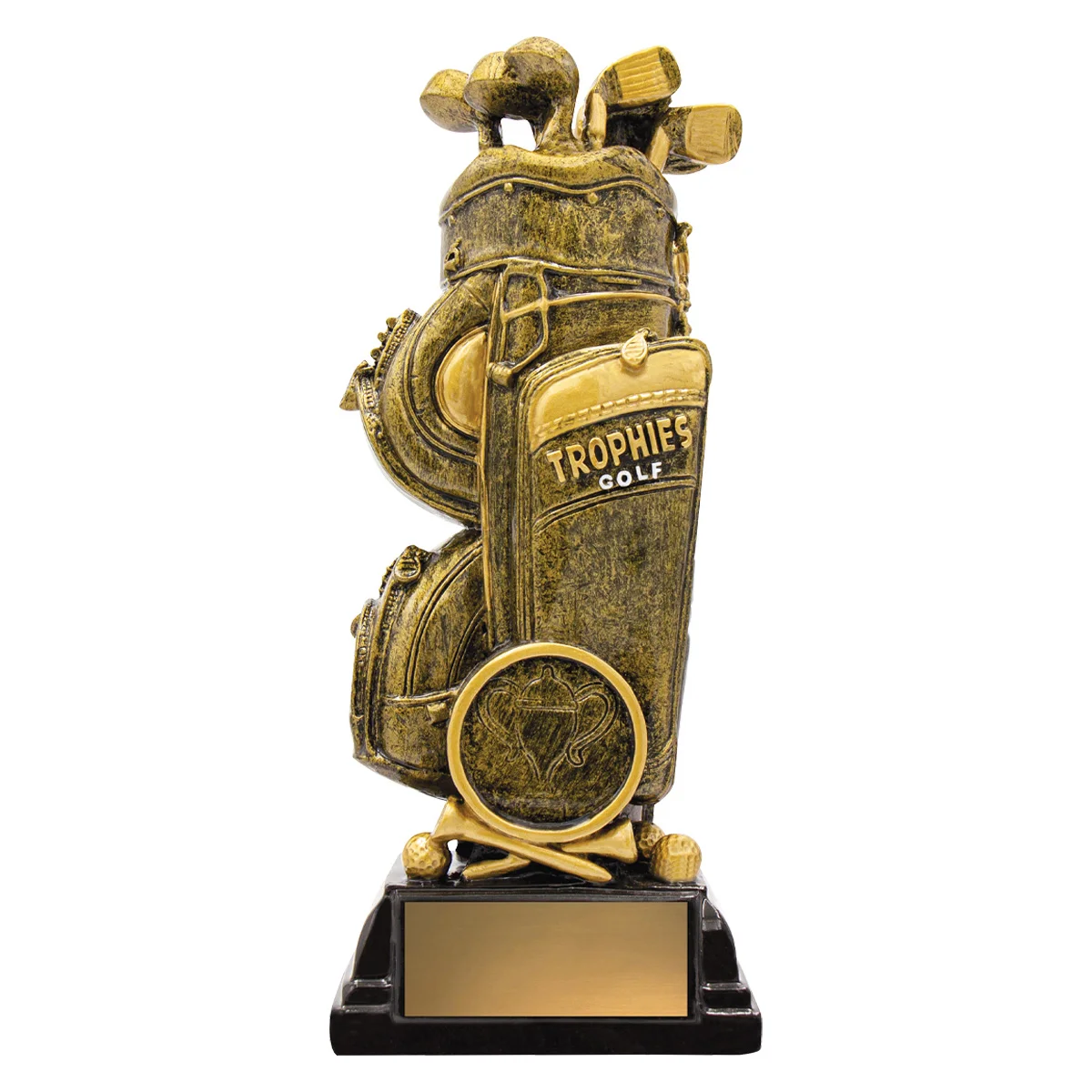 a1020a-gold Gold golf bag trophy with resin construction