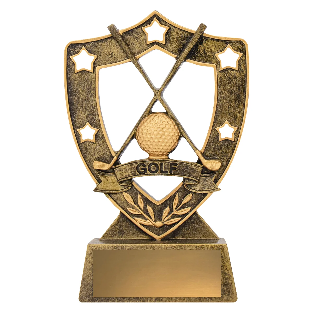 13517-gold Gold golf gold shield with resin construction