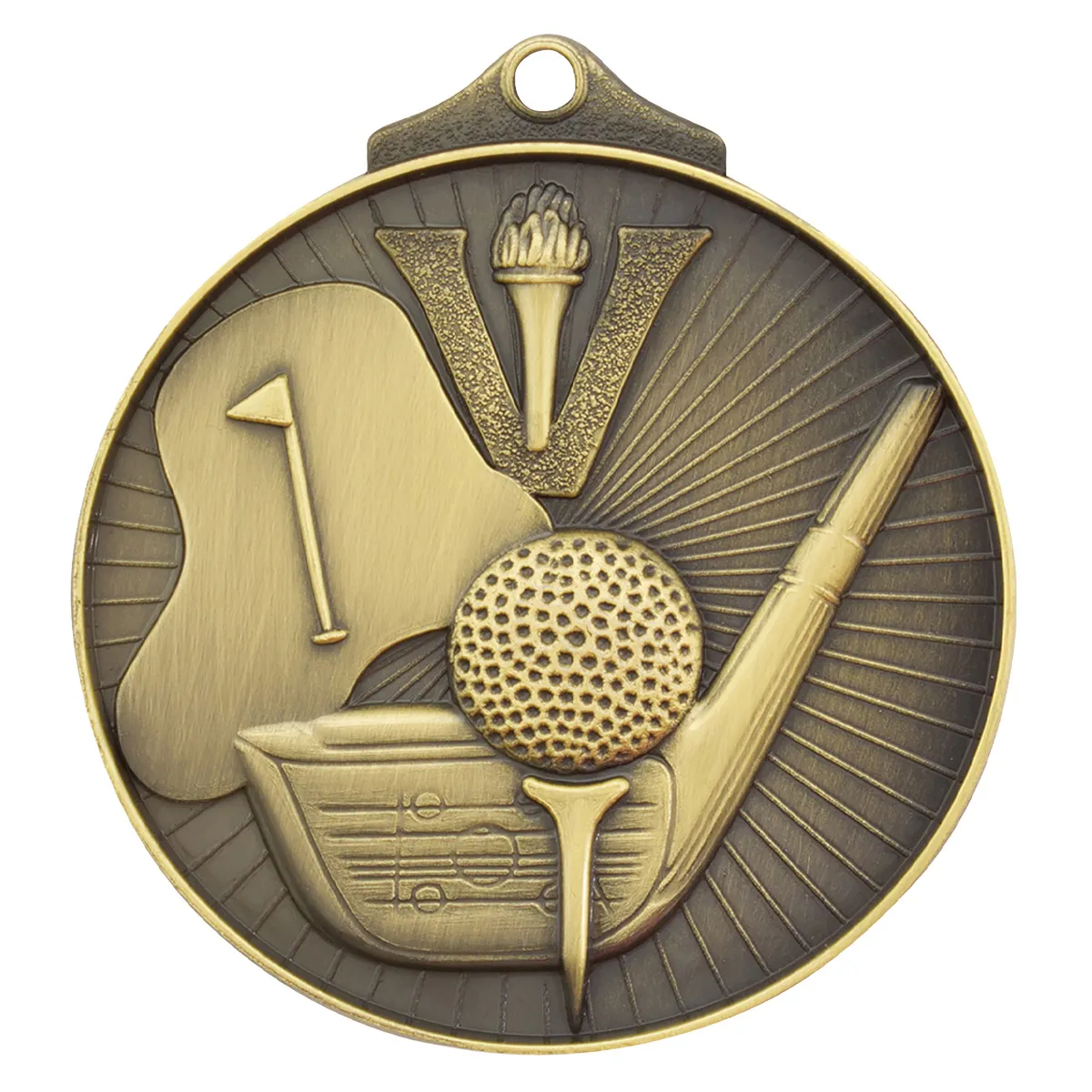 md909g-gold Gold golf medal with metal construction