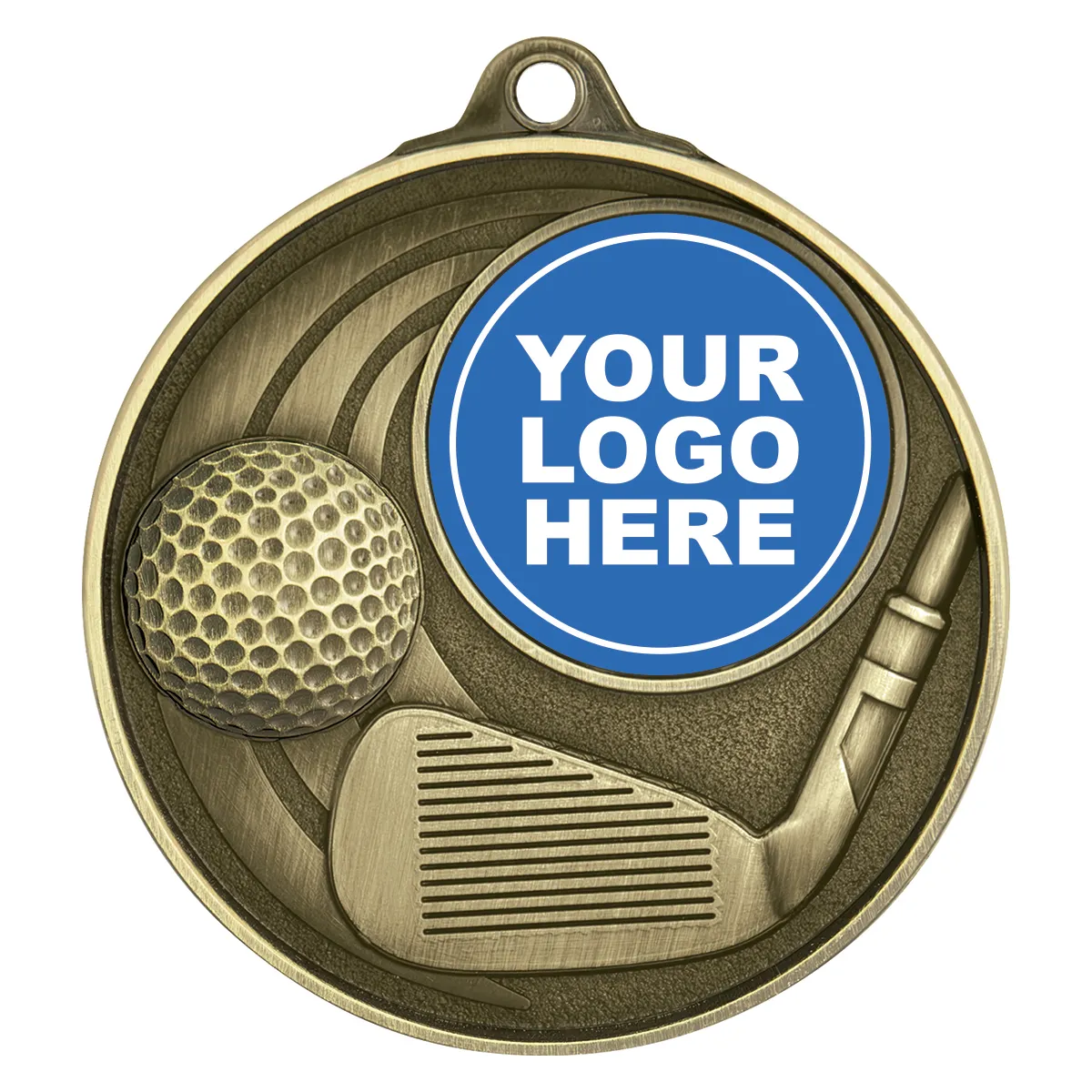 mc909g-gold Gold golf medal - insert option with metal construction