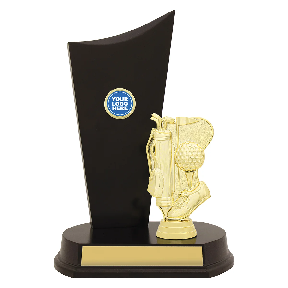 yt8843a-gold Gold golf timber crest with plastic / timber construction
