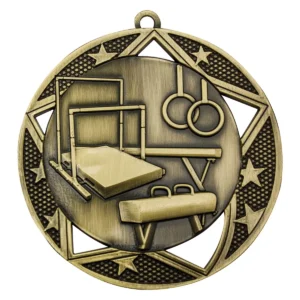 Gold gymnastics galaxy medal with metal construction