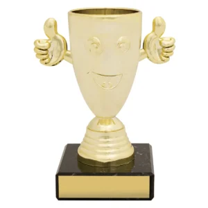 Gold happy cup with plastic / marble construction