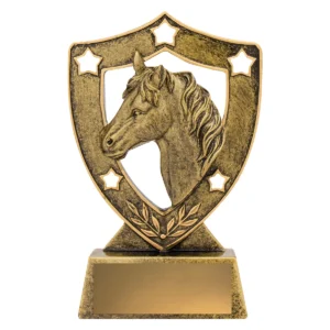 Gold horse gold shield with resin construction