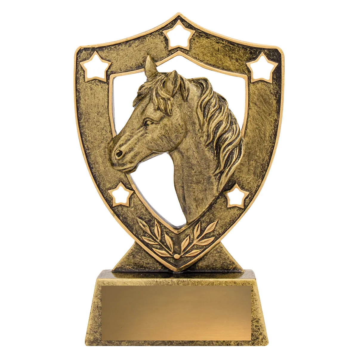 13535-gold Gold horse gold shield with resin construction