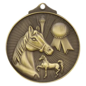 Gold horse medal with metal construction