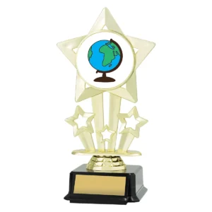 Gold icon star - globe with plastic construction
