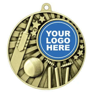 Gold impact medal - cricket with metal construction