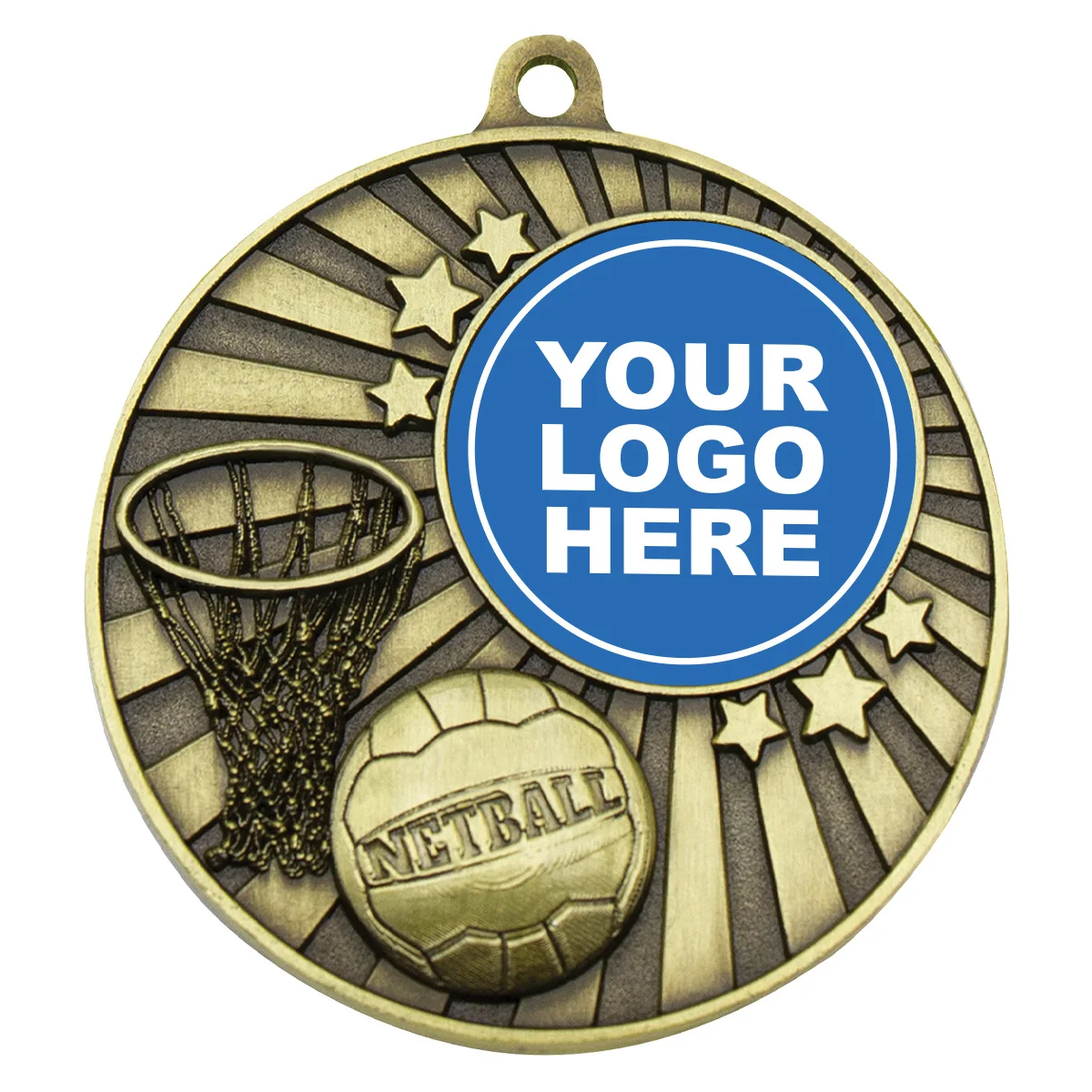 mz611g-gold Gold impact medal - netball with metal construction