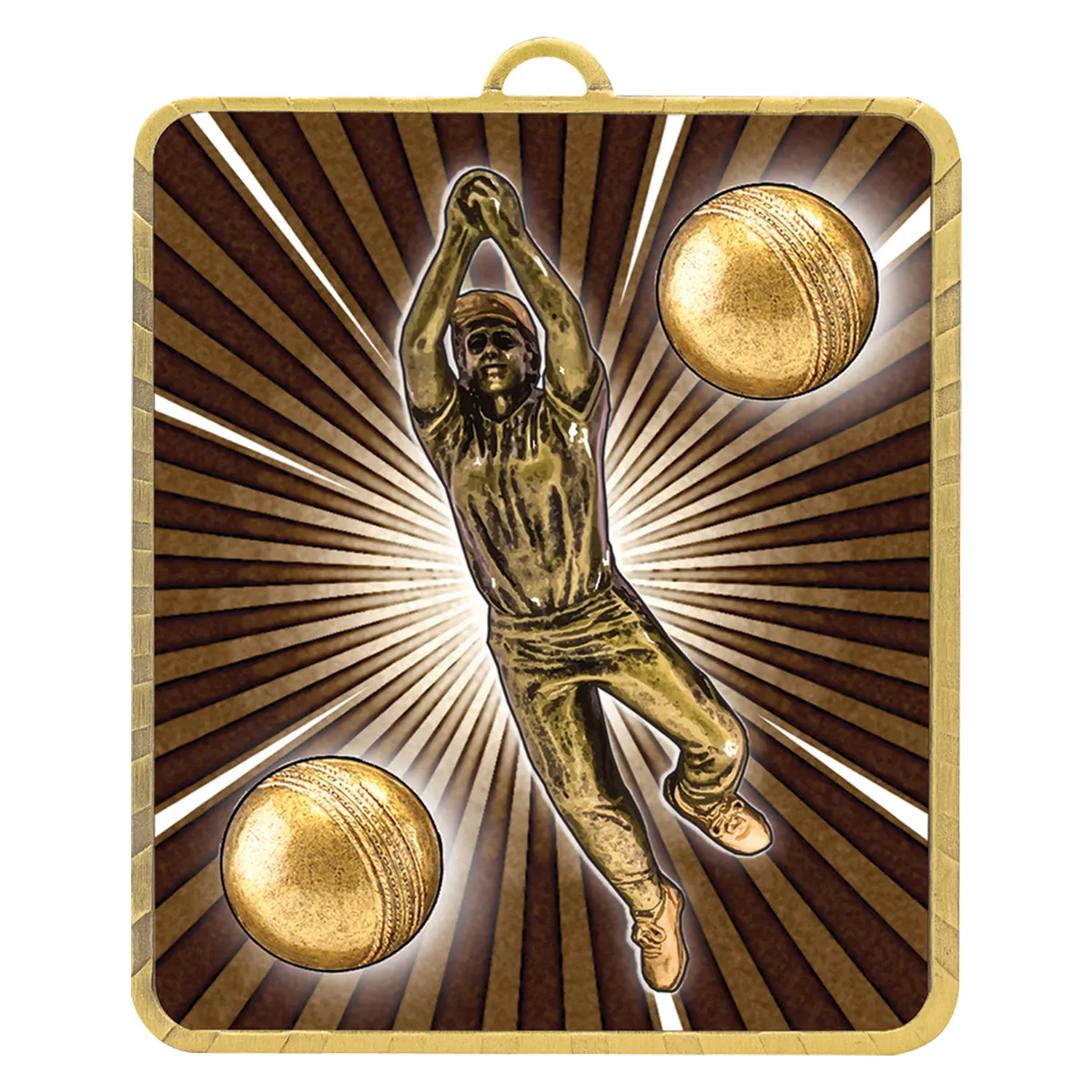 lm020g-gold Gold lynx medal - cricket female fielder with metal construction
