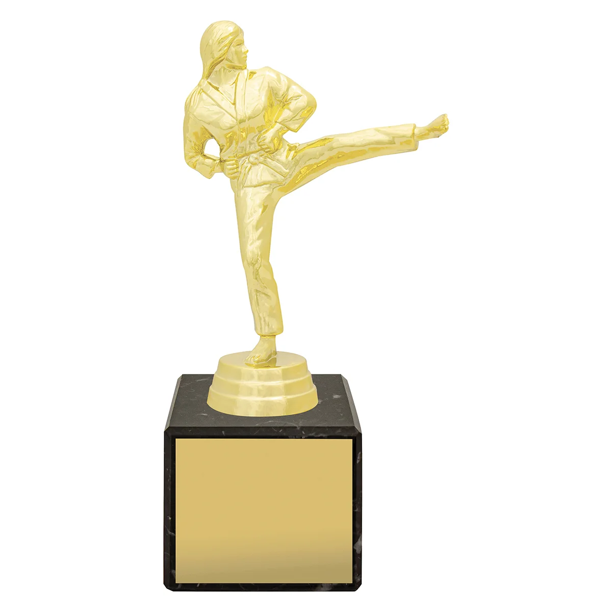 y8345a-gold Gold marble column - female karate with plastic / marble construction