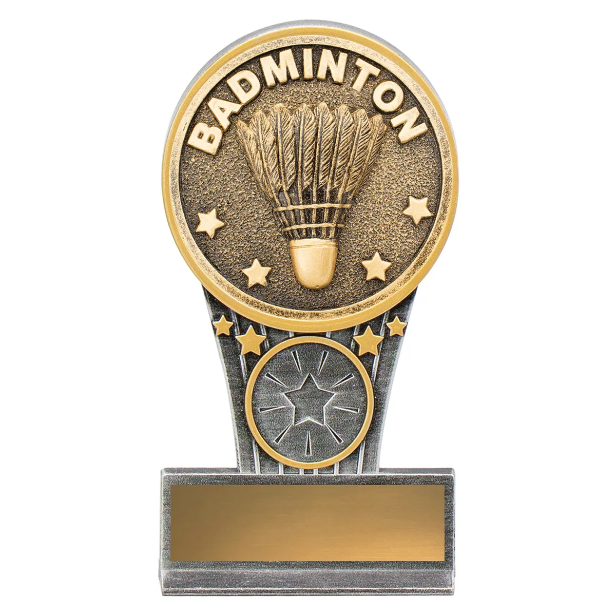 km46-silver-and-gold Silver & gold mini badminton ikon with resin construction