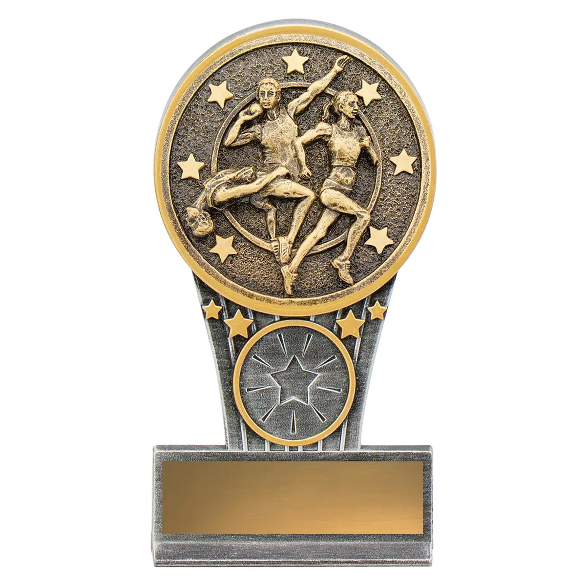 km59-silver-and-gold Silver & gold mini ikon - track & field with resin construction