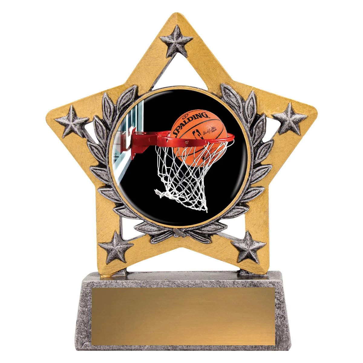 msc601-silver Silver mini star colour - basketball with resin construction