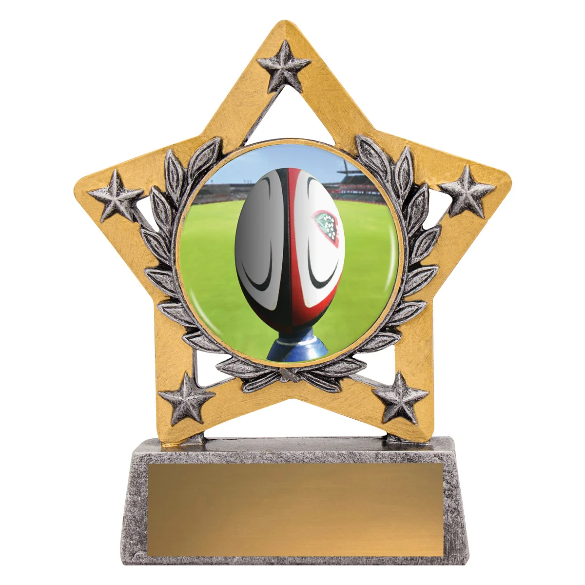 msc131-silver Silver mini star colour - rugby with resin construction