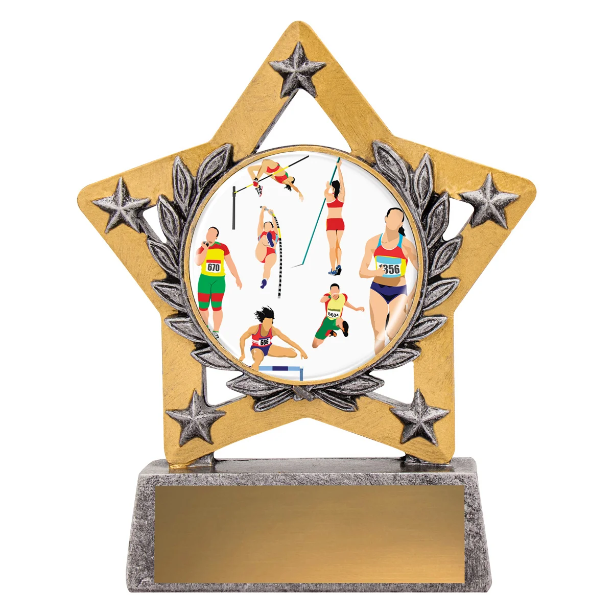 msc474-silver Silver mini star colour - track & field with resin construction