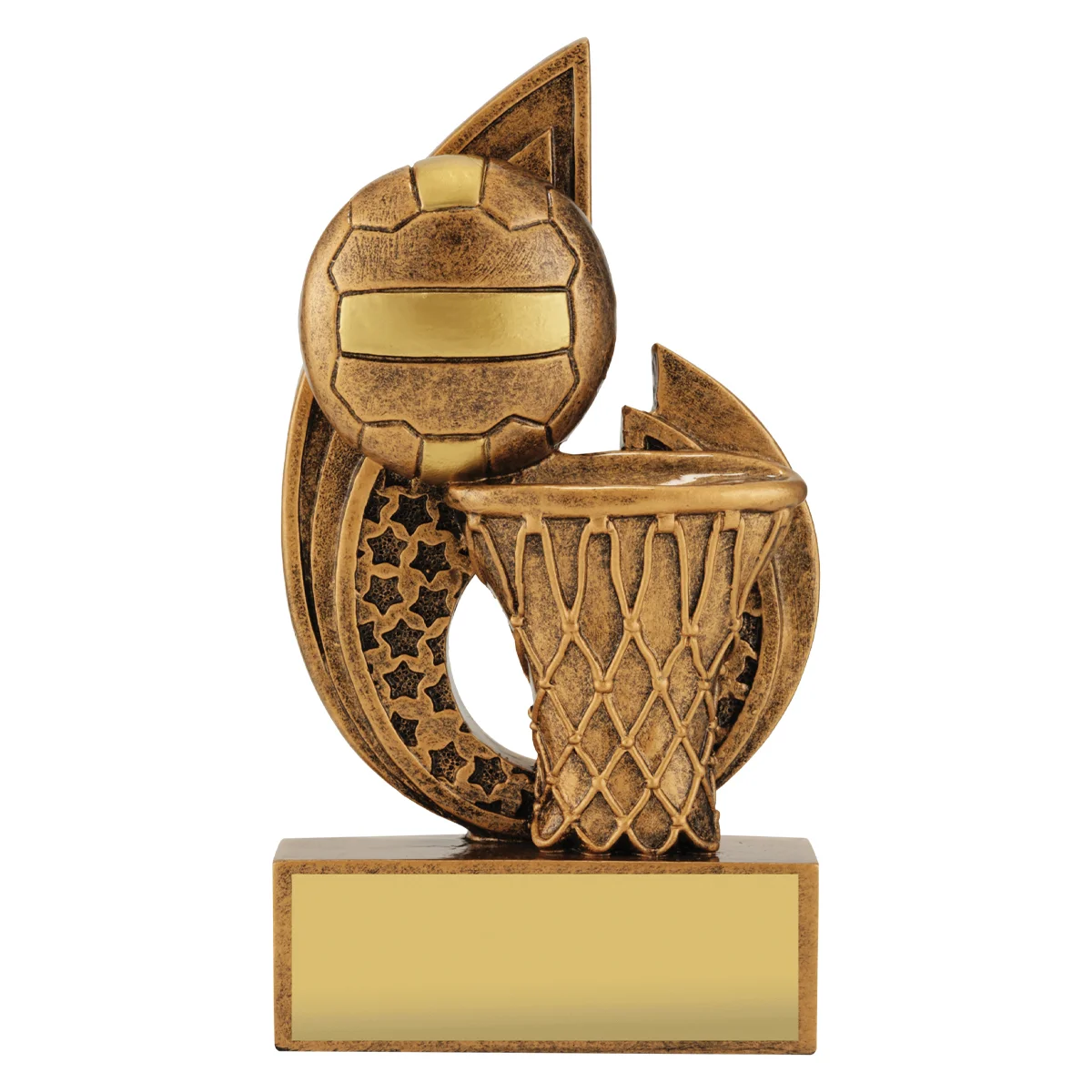 32491a-gold Gold netball pulse with resin construction