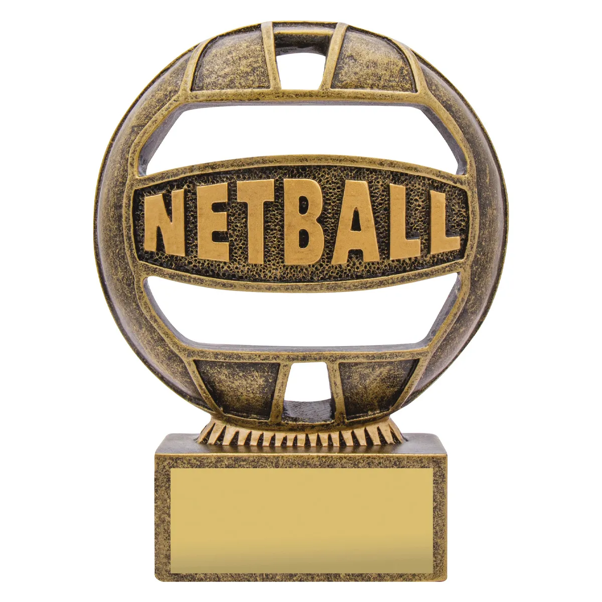 13937aa-gold Gold netball 'the ball' with resin construction