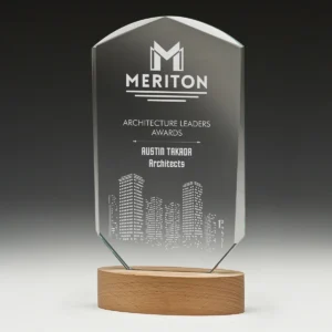 Omega award with glass / wood construction