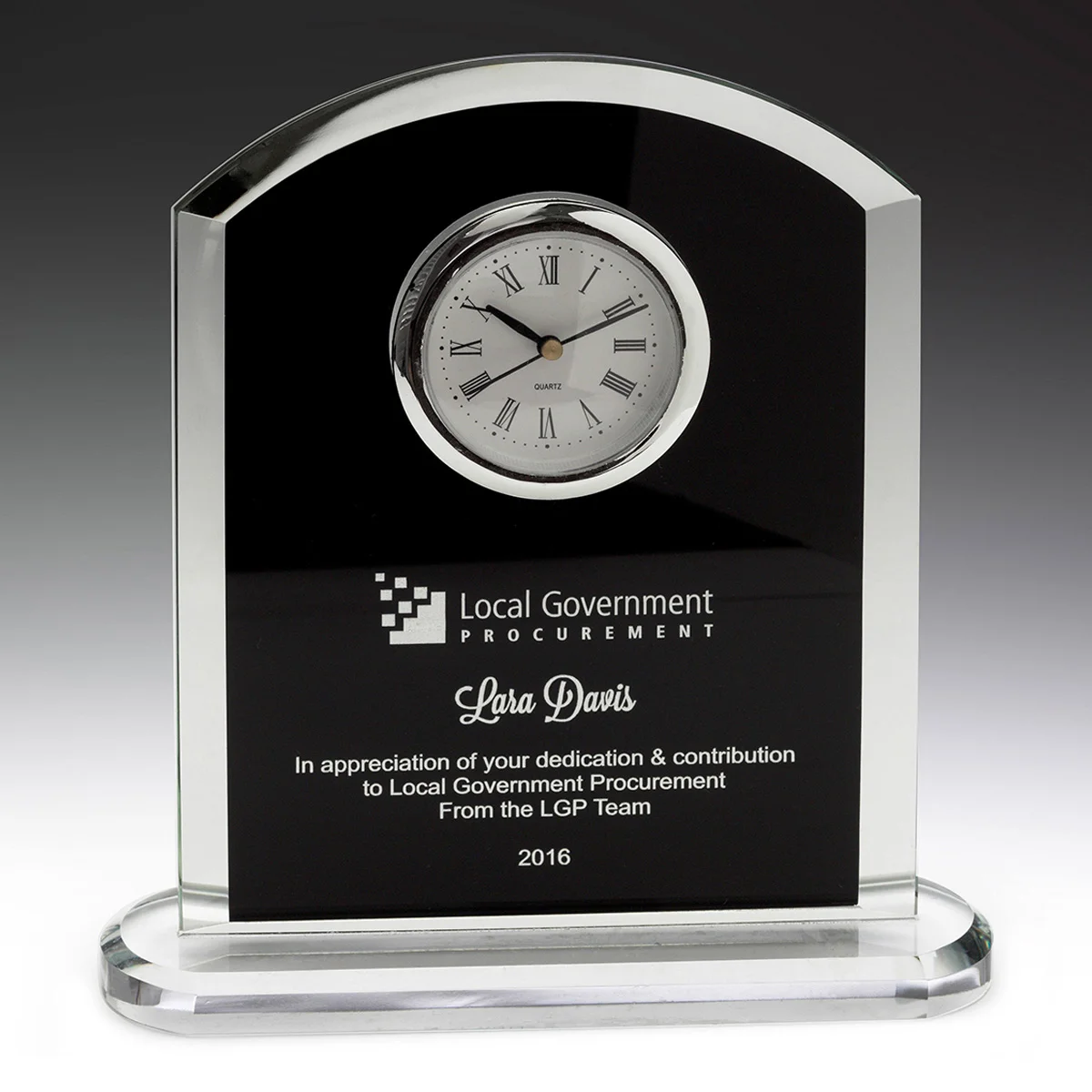 gk185-black-grey-bg Black pax glass clock with glass construction