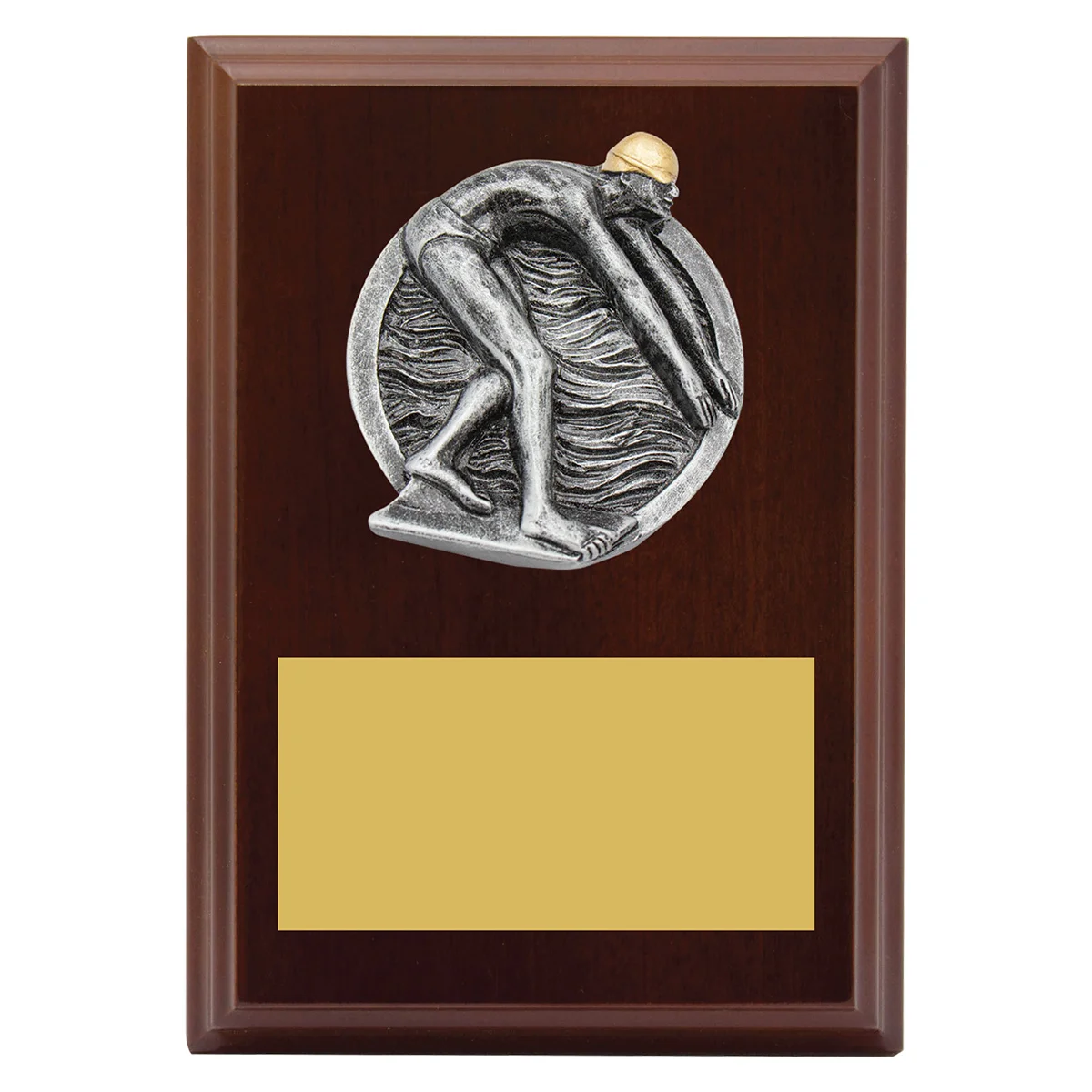 lpf471a-walnut Walnut peak plaque - male swim with timber construction