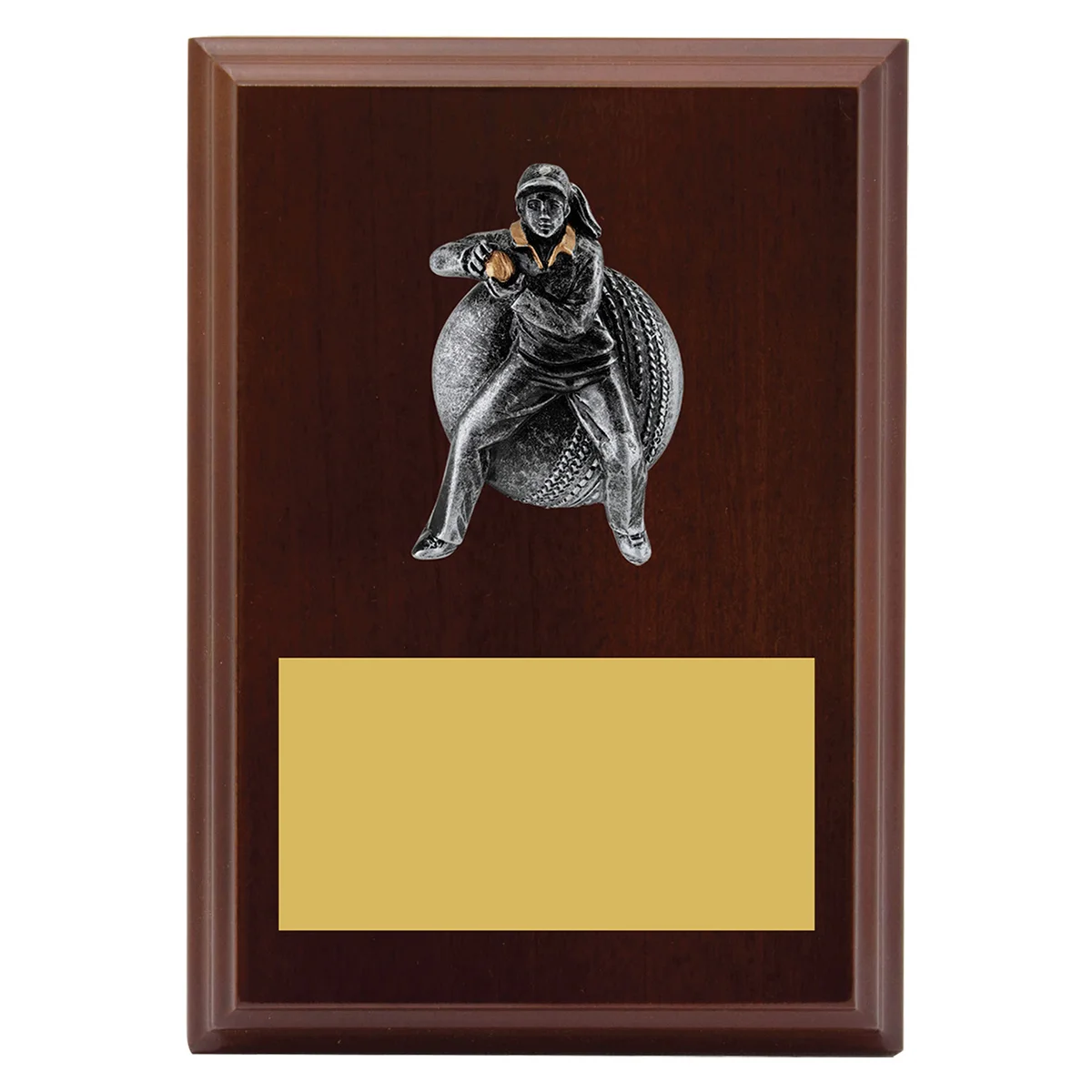 lpf492a-walnut Walnut plaque - female fielding with timber construction