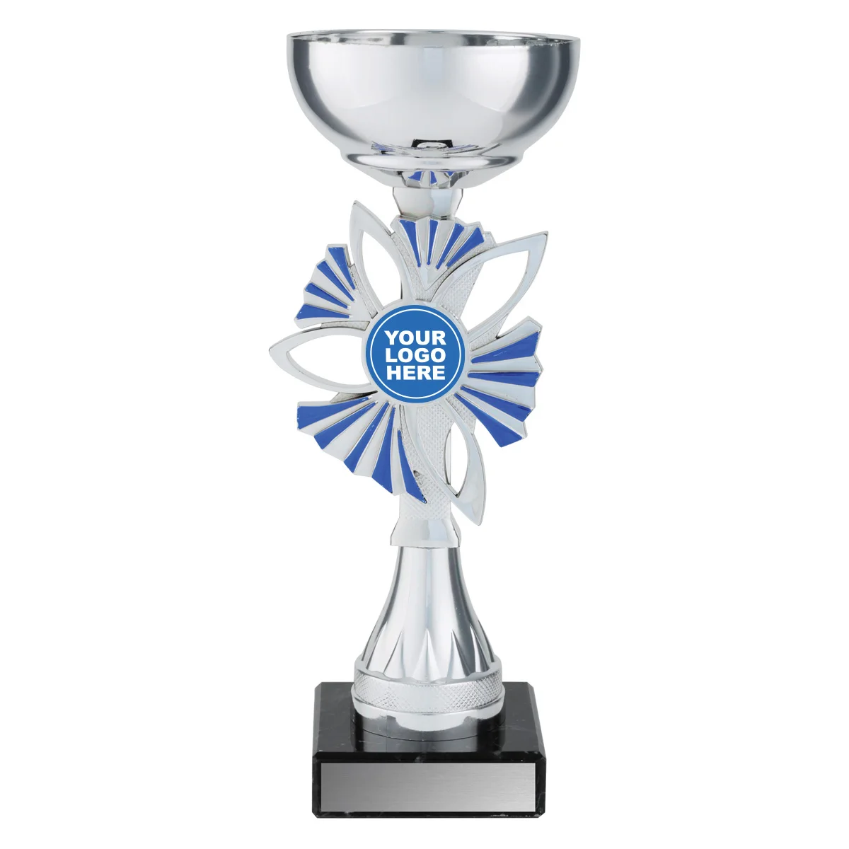 cup178a-blue Blue plumeria cups with plastic / metal / marble construction