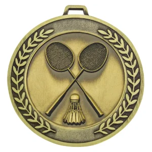Gold prestige medal badminton with metal construction