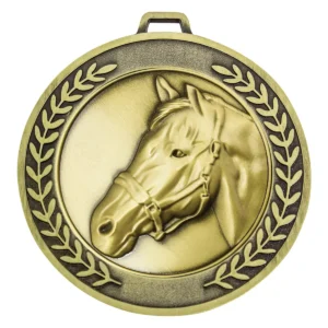 Gold prestige medal horse with metal construction