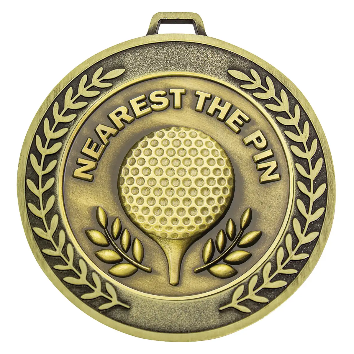 Gold prestige medal nearest the pin with metal construction