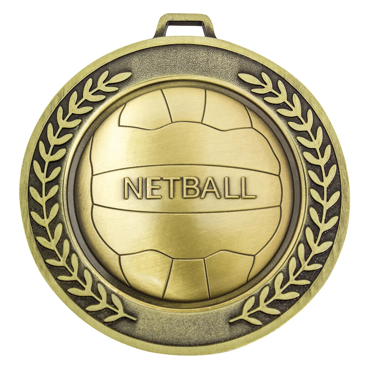 Gold prestige medal netball with metal construction