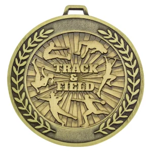 Gold prestige medal track & field with metal construction