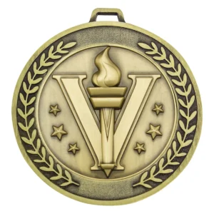Gold prestige medal victory with metal construction