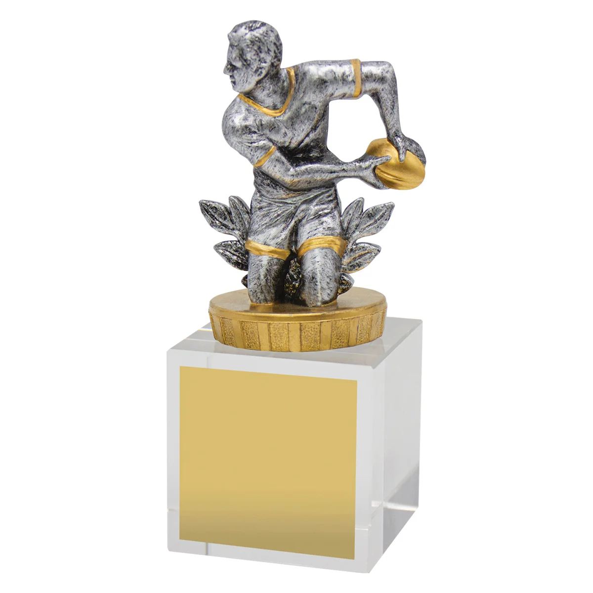 ub39a-silver Silver rugby budget crystal with crystal construction