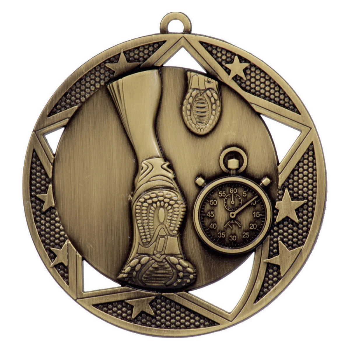 Gold running galaxy medal with metal construction