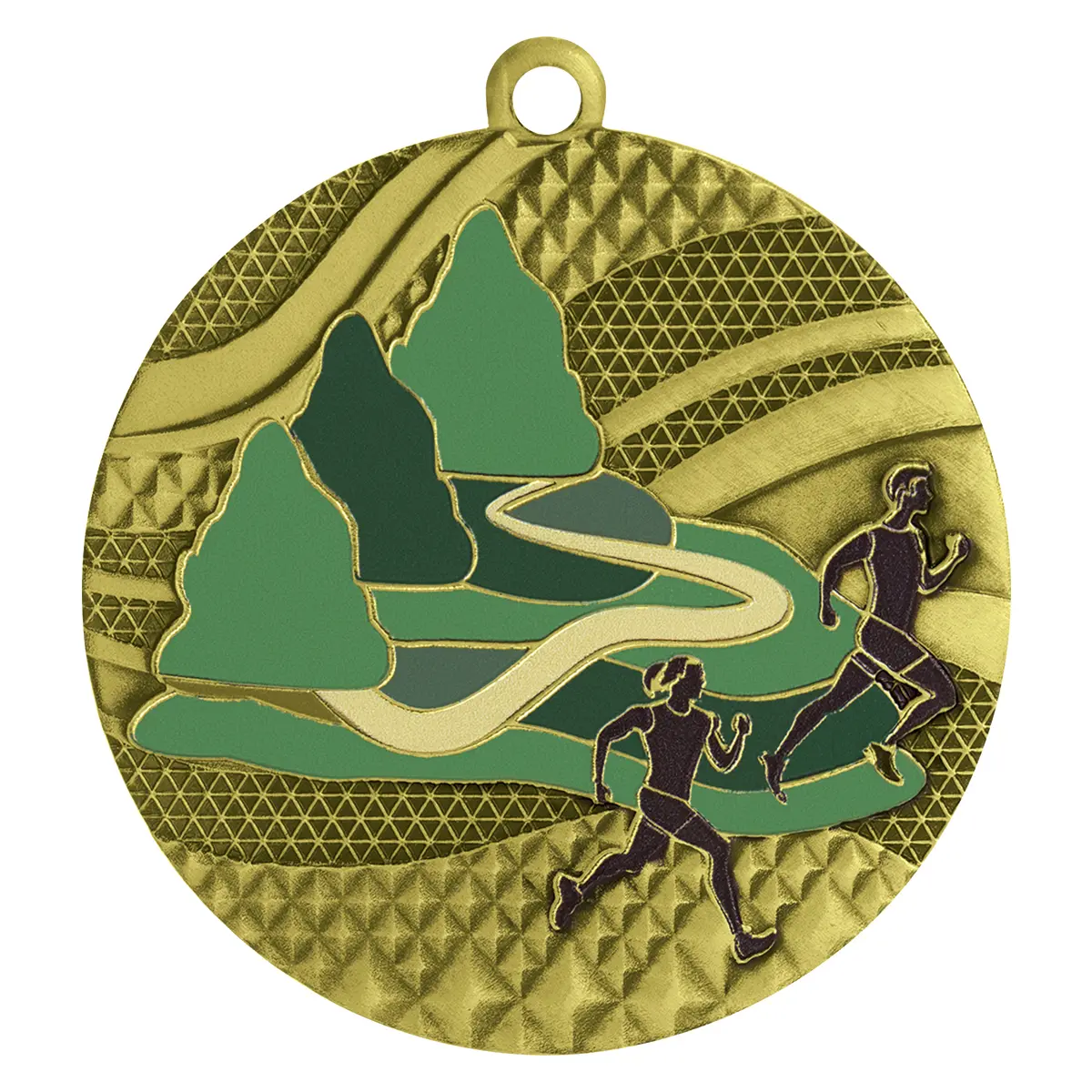 Gold running mosaic medal with metal construction