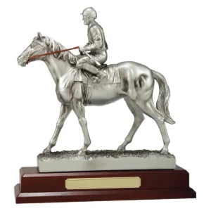 Silver silver jockey award with resin / timber construction