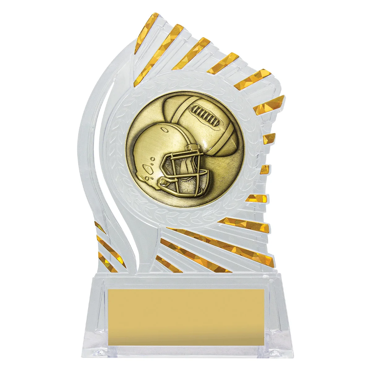rh355-clear-with-gold Clear with gold solar american football with acrylic construction