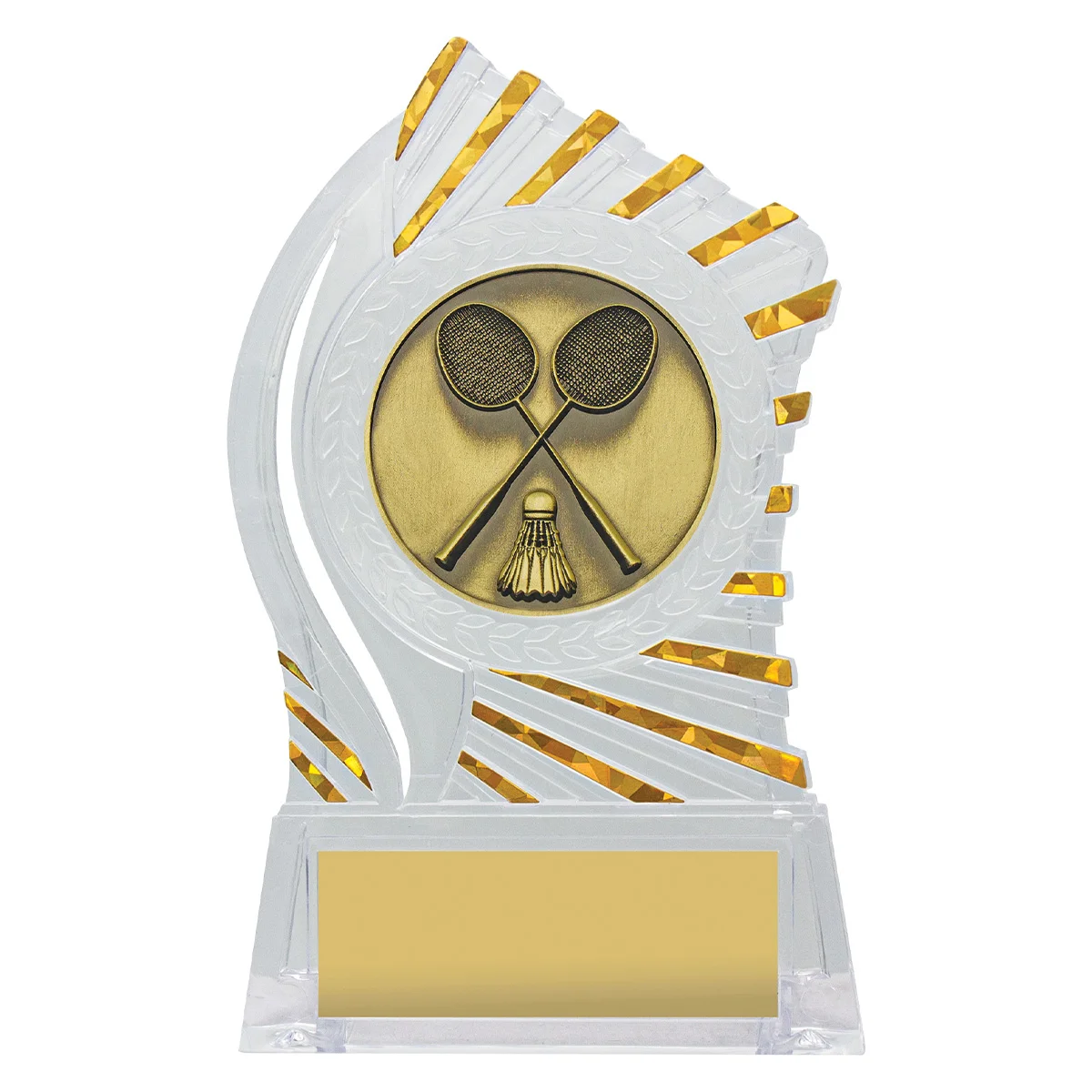 rh346-clear-with-gold Clear with gold solar badminton with acrylic construction