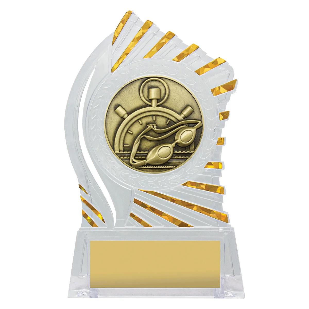 rh302-clear-with-gold Clear with gold solar swim with acrylic construction