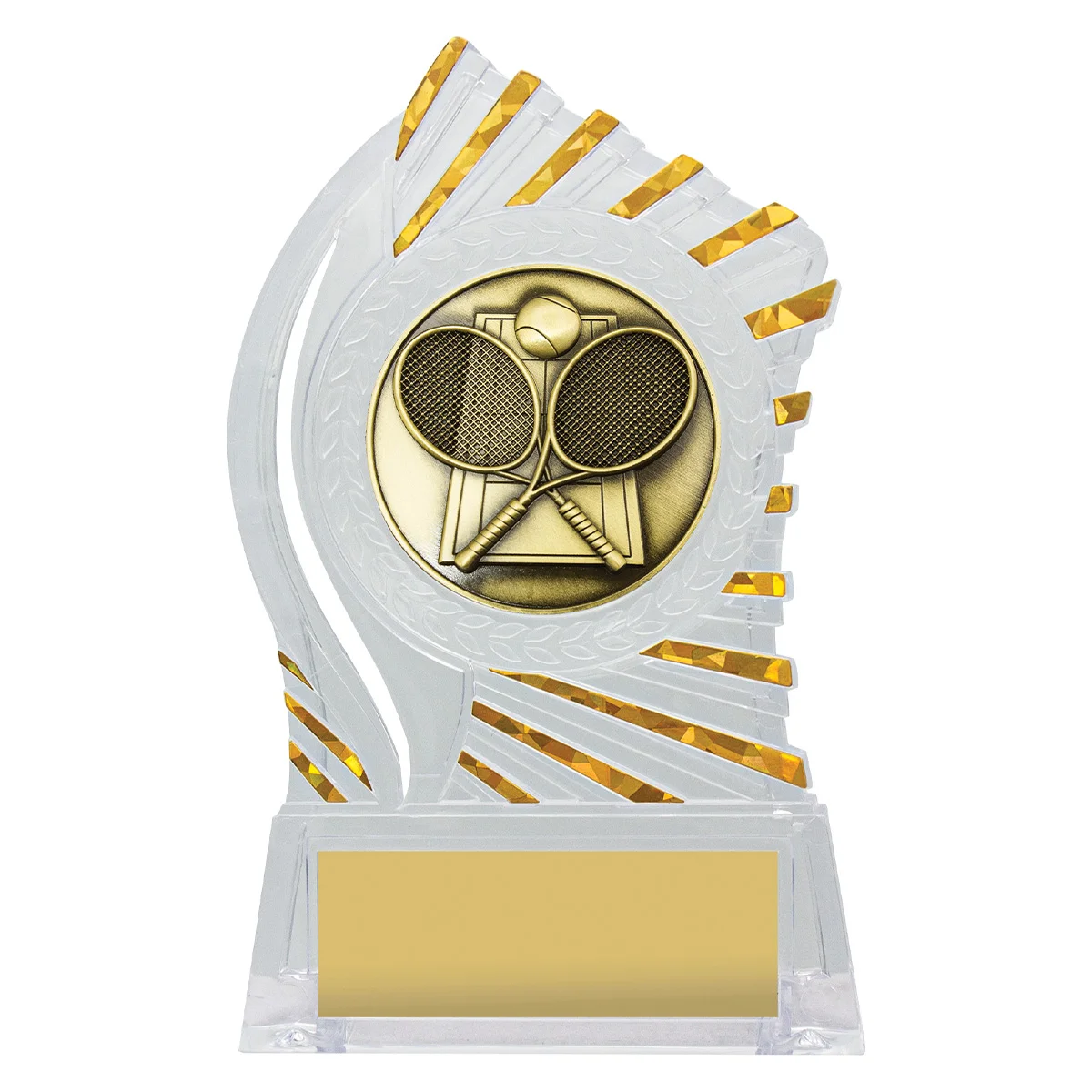 rh318-clear-with-gold Clear with gold solar tennis with acrylic construction