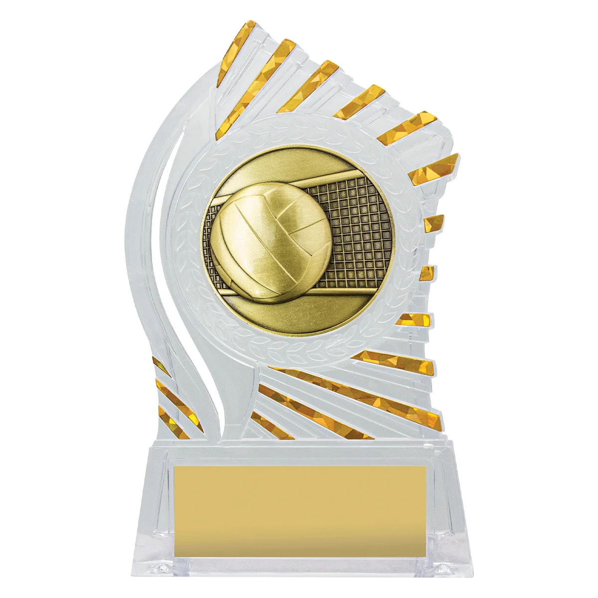rh327-clear-with-gold Clear with gold solar volleyball with acrylic construction