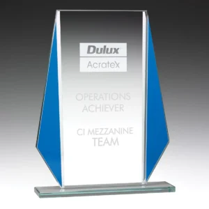 Blue sonic award with glass construction