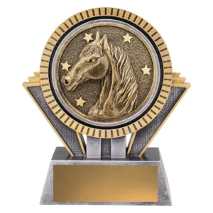 Silver / gold spartan - horse with resin construction