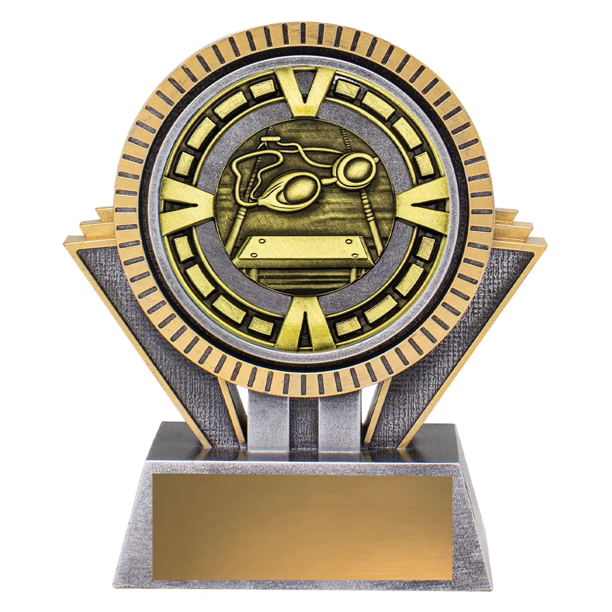 -gold Silver / gold spartan varsity - swim with resin / metal construction