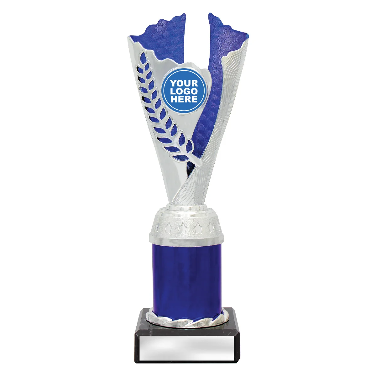 cup20c-blue Blue spirit cups - silver / blue with plastic / marble construction
